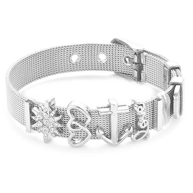 Heart Anchor Charm Bracelet Bangle