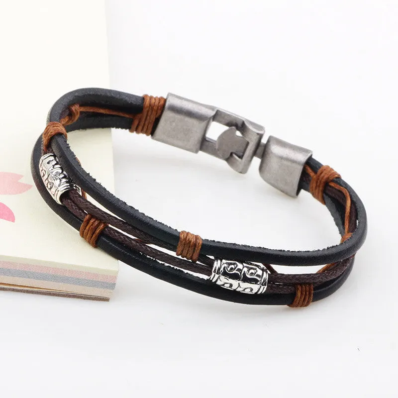 Hot fashion jewelry genuine leather Stainless steel Black Bracelet men's Vintage Bracelets & Bangles