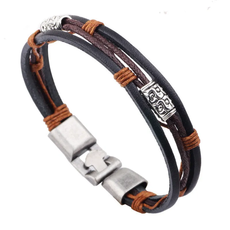 Hot fashion jewelry genuine leather Stainless steel Black Bracelet men's Vintage Bracelets & Bangles