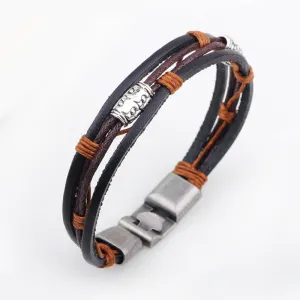 Hot fashion jewelry genuine leather Stainless steel Black Bracelet men's Vintage Bracelets & Bangles