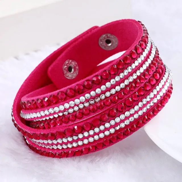 Hot Sale 2016 NEW  Fashion Rhinestone Leather Wrap Bracelet Crystal Multilayer Bracelets bangles for Women/Men Free Shipping