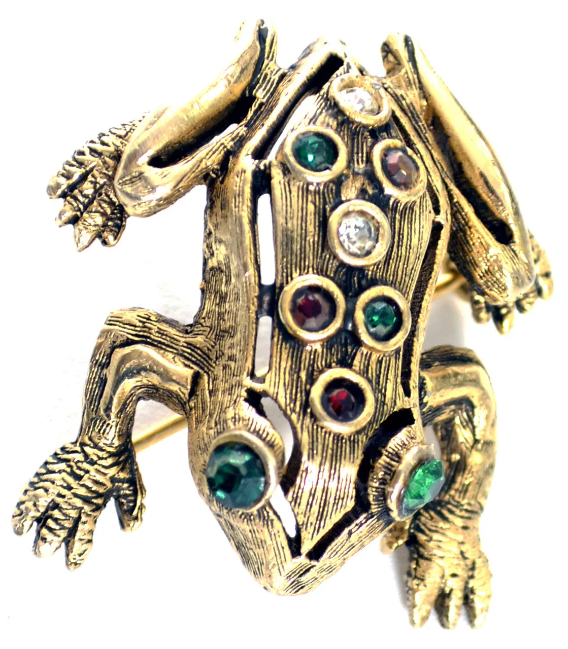 Jeanne Signed Rhinestone Frog Designer Vintage Brooch