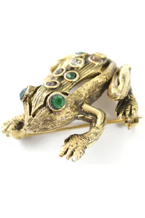 Jeanne Signed Rhinestone Frog Designer Vintage Brooch