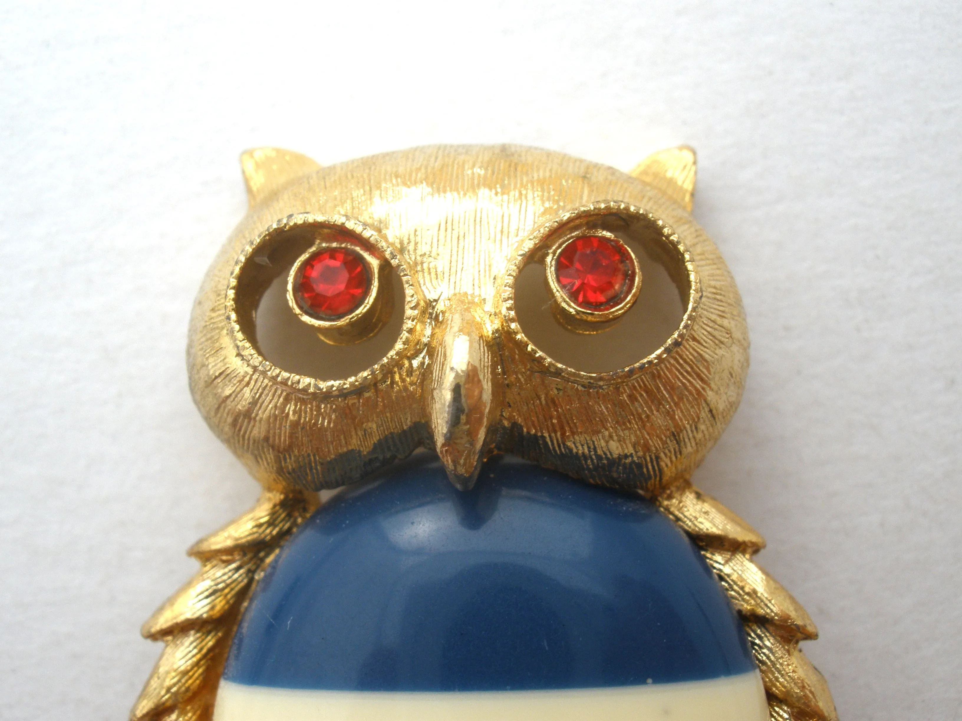 JJ Red White & Blue Owl Brooch Pin Vintage