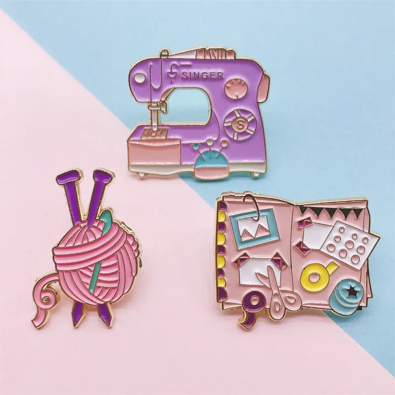 Kawaii Sewing Tools Metal Badges