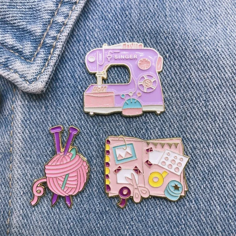 Kawaii Sewing Tools Metal Badges