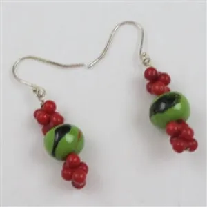 Kazuri Earrings in Green and Red Fair Trade Earrings