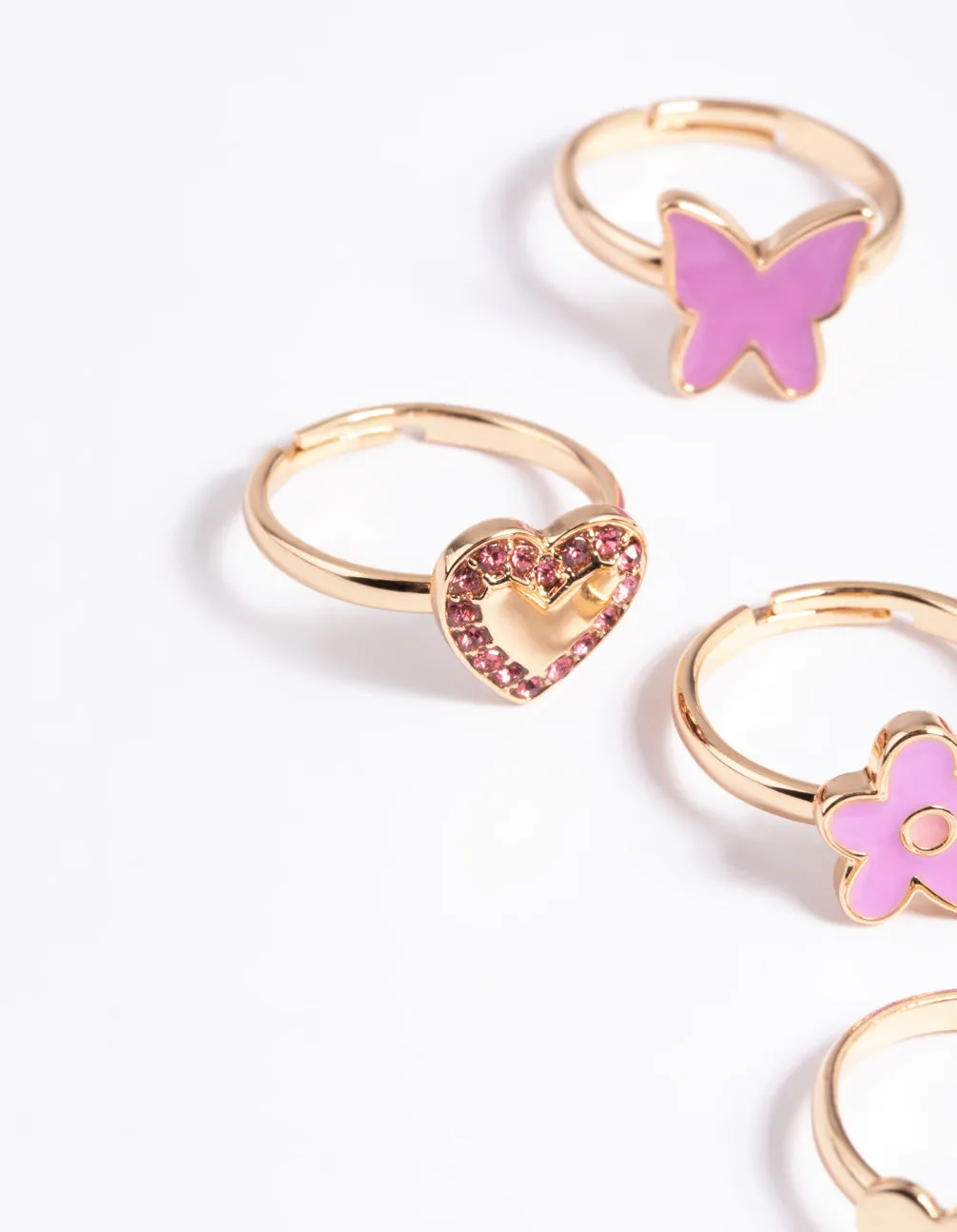 Kids Gold Daisy Diamante Heart Rings 6-Pack