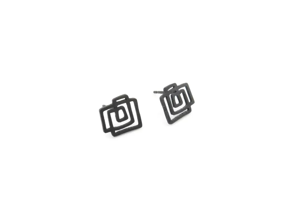 KimyaJoyas Earrings: Small Geometric Oxidized Silver