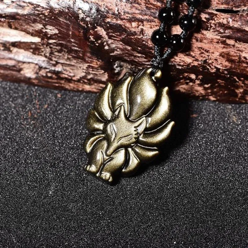 Kyūbi No Kitsune Nine-Tailed Fox Obsidian Necklace