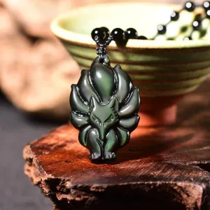 Kyūbi No Kitsune Nine-Tailed Fox Obsidian Necklace