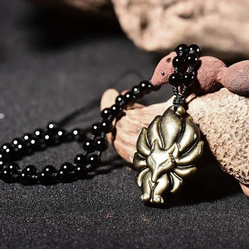 Kyūbi No Kitsune Nine-Tailed Fox Obsidian Necklace