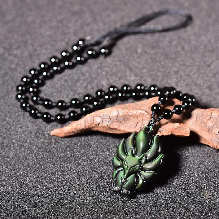 Kyūbi No Kitsune Nine-Tailed Fox Obsidian Necklace