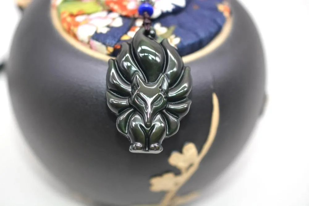 Kyūbi No Kitsune Nine-Tailed Fox Obsidian Necklace