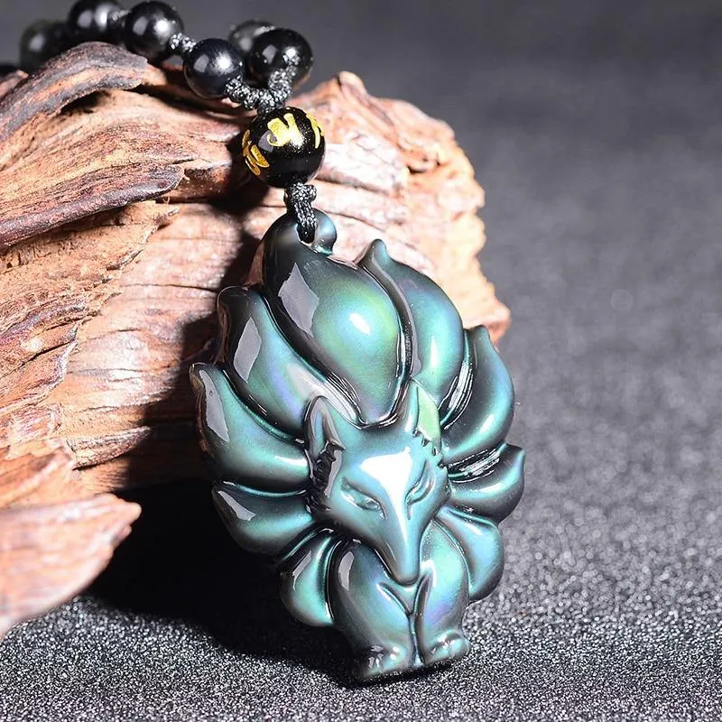 Kyūbi No Kitsune Nine-Tailed Fox Obsidian Necklace