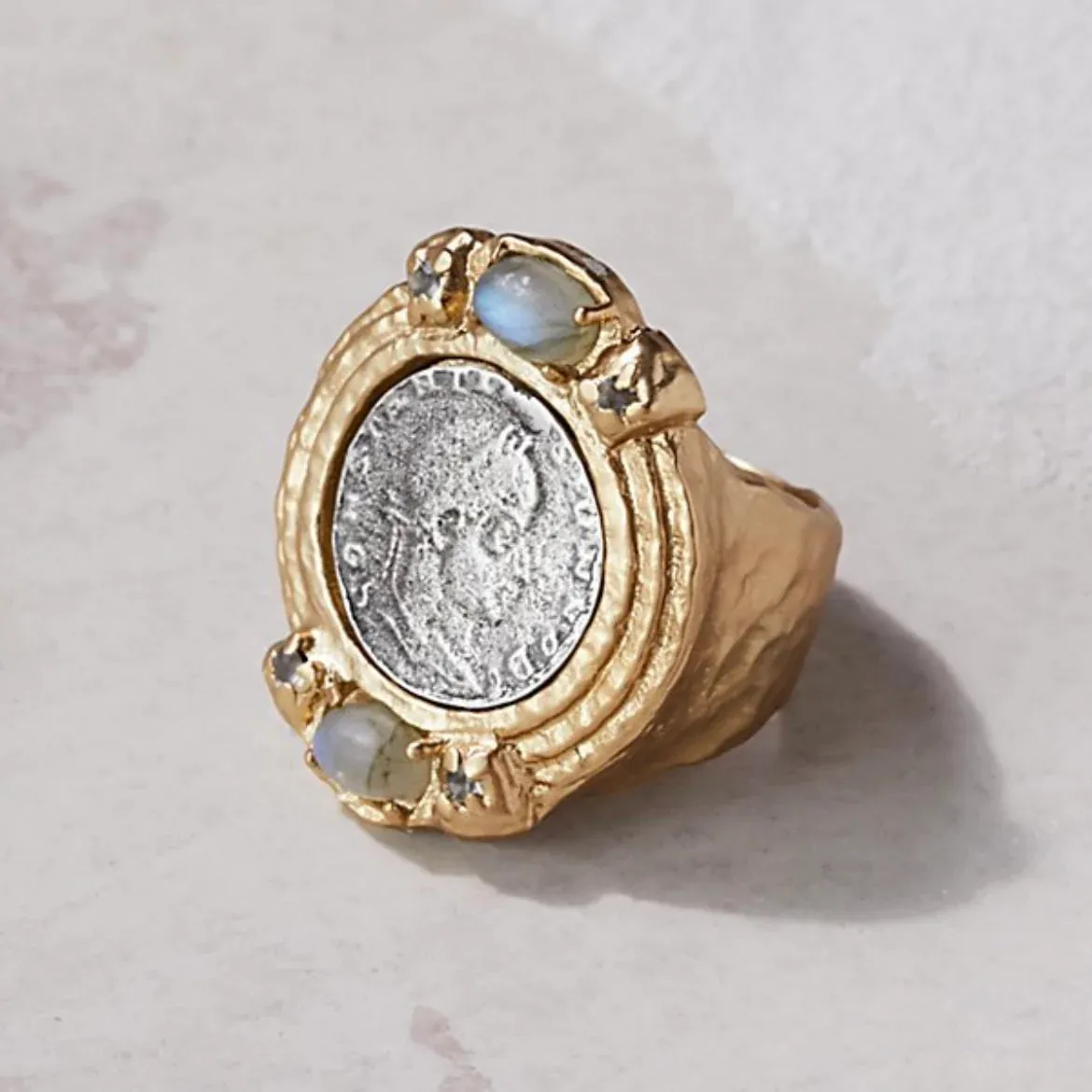 Labradorite Med Coin Rings