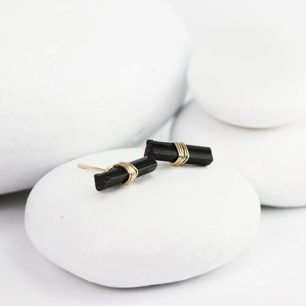 Large Black Tourmaline Bar Studs