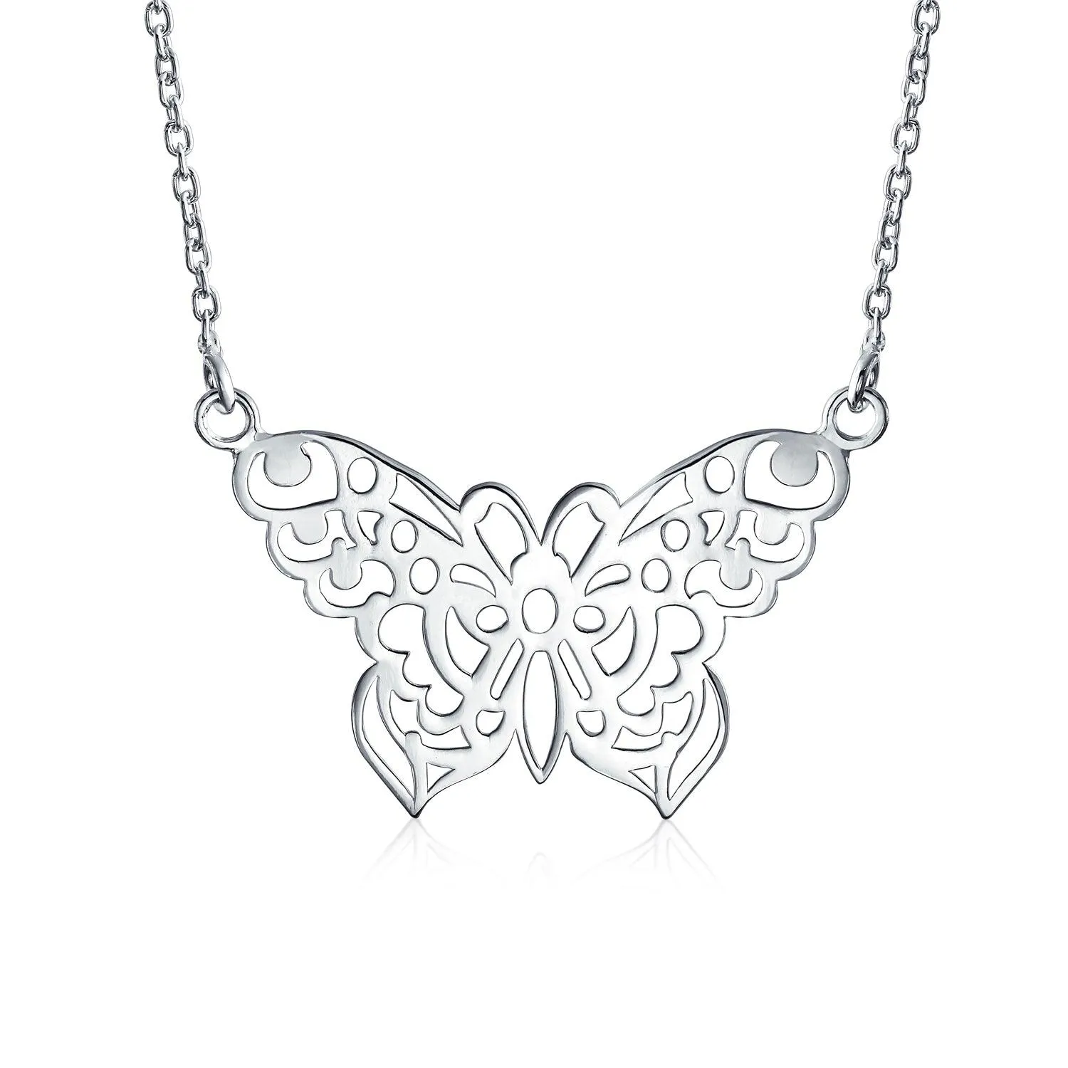 Large Butterfly Necklace Filigree Statement Pendant Sterling Silver