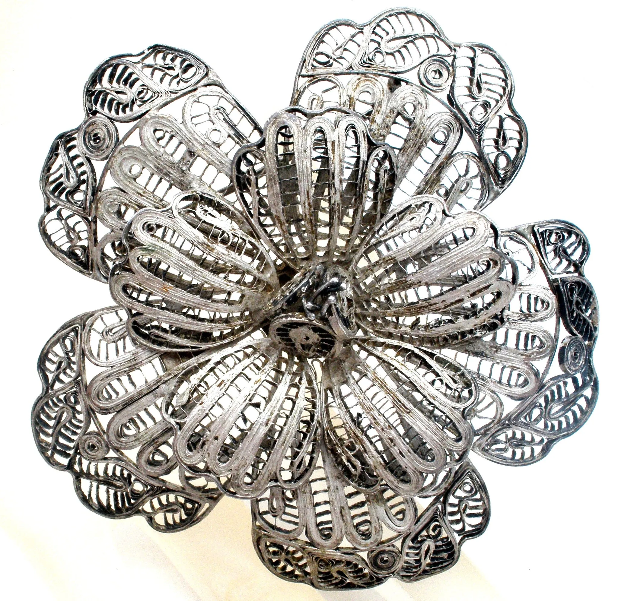 Large Cannetille Flower Sterling Silver Brooch Vintage