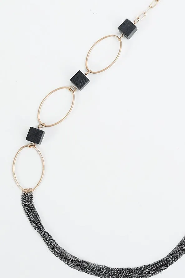 Long Black Chain Detail Necklace