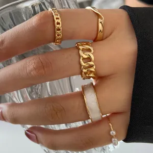 Marble Texture Gold Chain Rings