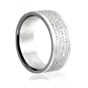 Men Women 8 mm Stainless Steel Ring English Lord's Prayer Cross Band