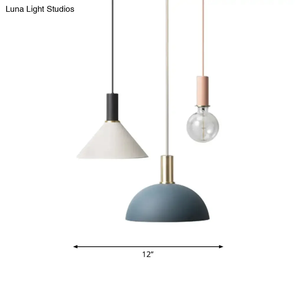 Metal Shaded Cluster Pendant Nordic Light with 3 Heads - White Round/Linear Canopy - Warm/White Light