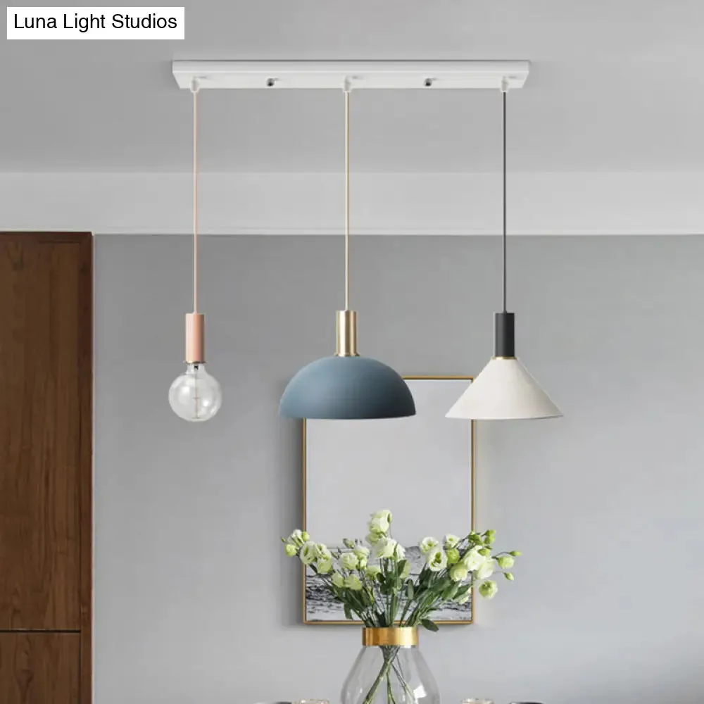 Metal Shaded Cluster Pendant Nordic Light with 3 Heads - White Round/Linear Canopy - Warm/White Light