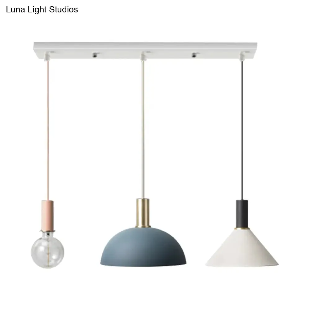 Metal Shaded Cluster Pendant Nordic Light with 3 Heads - White Round/Linear Canopy - Warm/White Light