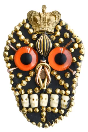 MINADEO SKULL BROOCH WITH ORANGE GLASS EYES