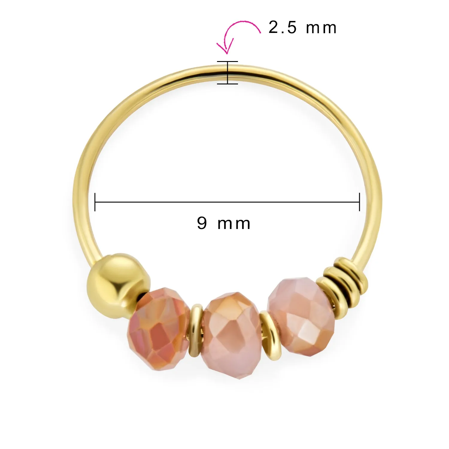 Mini 14K Gold Pink Quartz Cartilage Ear Stud Tragus Helix Hoop Piercing Jewelry