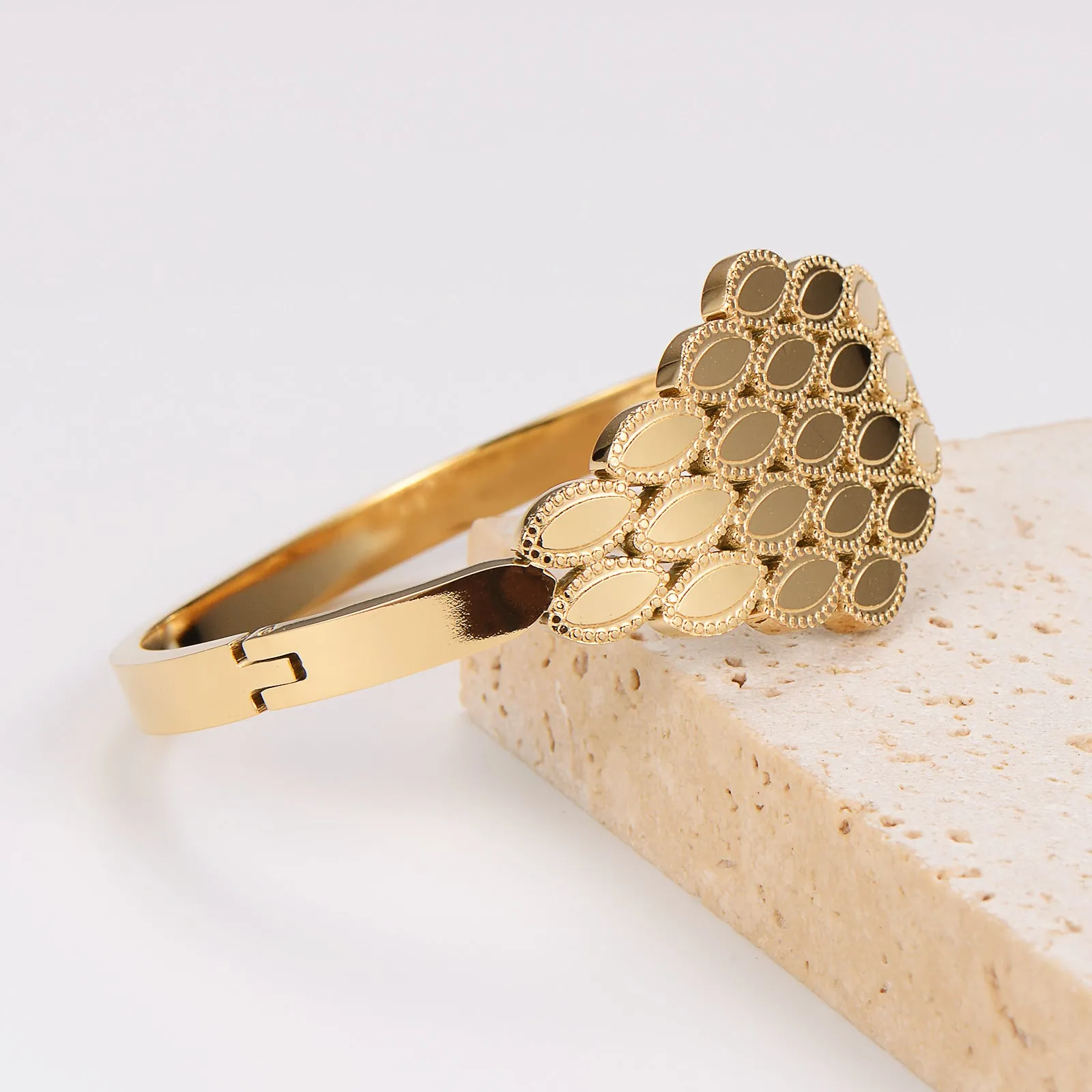 Minimalist Checkered Stainless Steel Electroplating Bangles