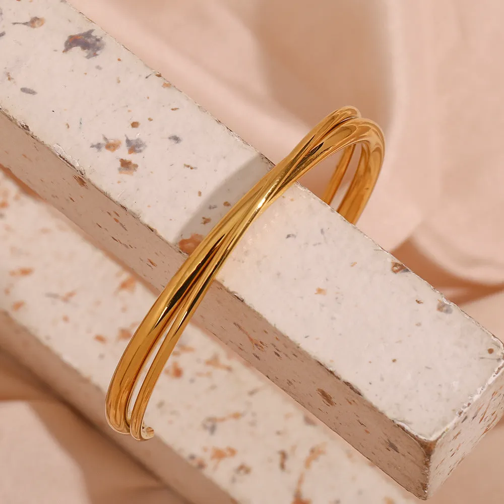 Minimalist Ellipse Stainless Steel 18K Gold Plated Bangles