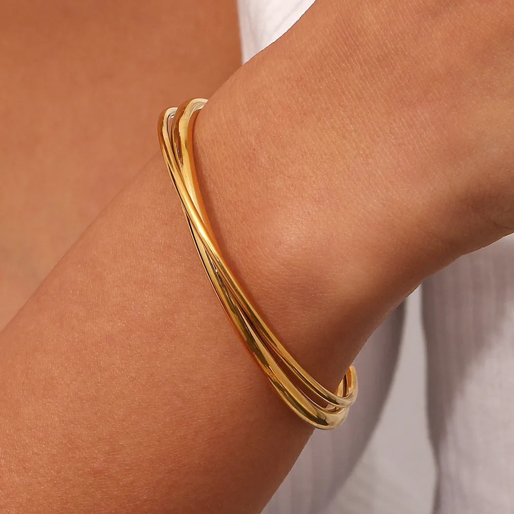 Minimalist Ellipse Stainless Steel 18K Gold Plated Bangles