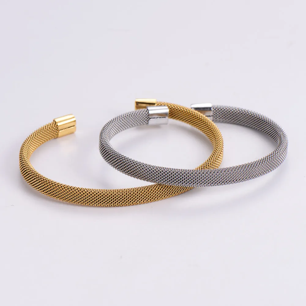 Minimalist Mesh Titanium Steel Electroplating Bangles