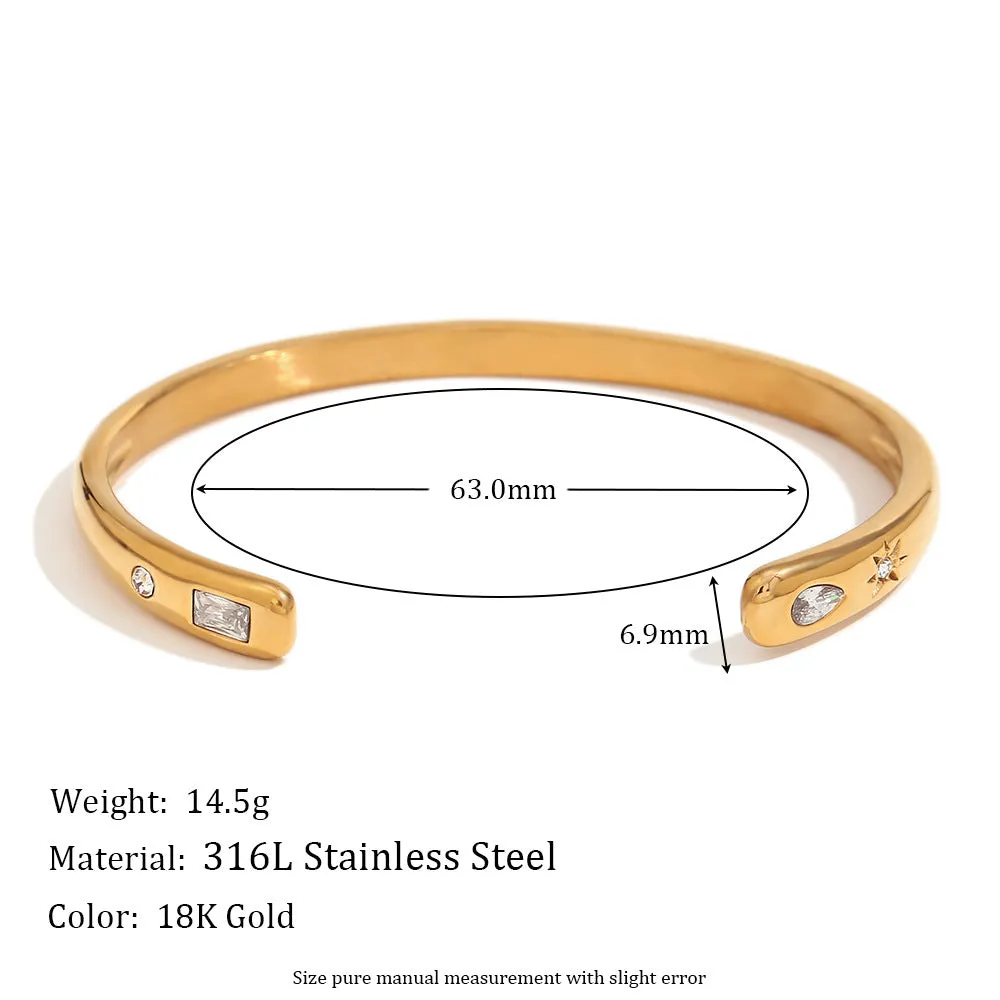 Minimalist Quadrilateral Circle Stainless Steel 18K Gold Plated Bangles