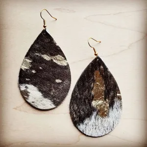 Mixed Metallic Hair Leather Teardrop Earrings