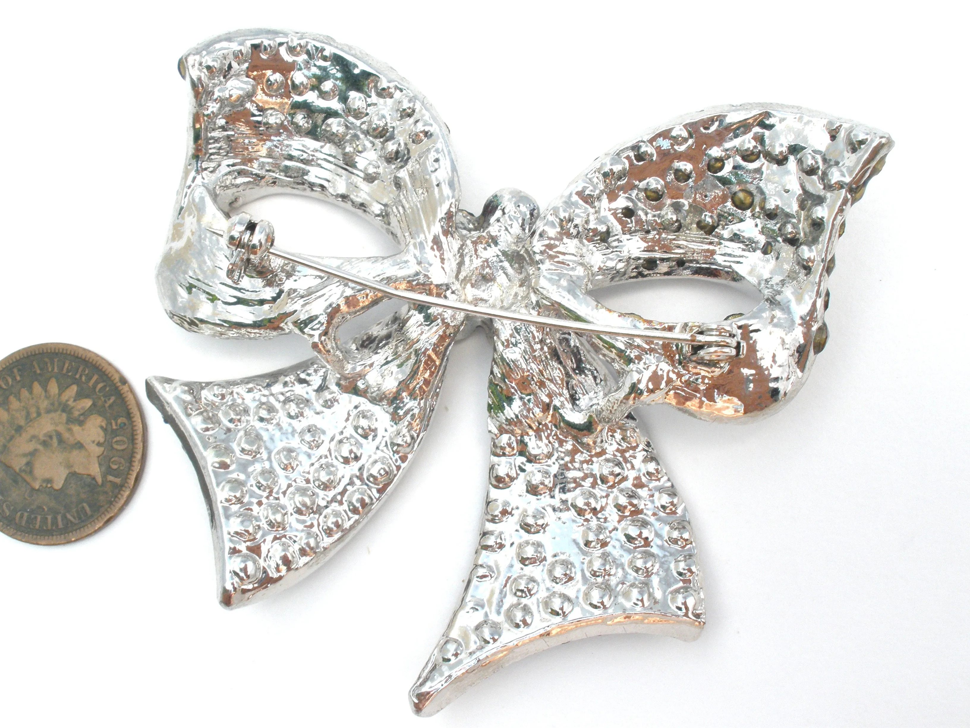 Multi Color Rhinestone Bow Brooch Pin