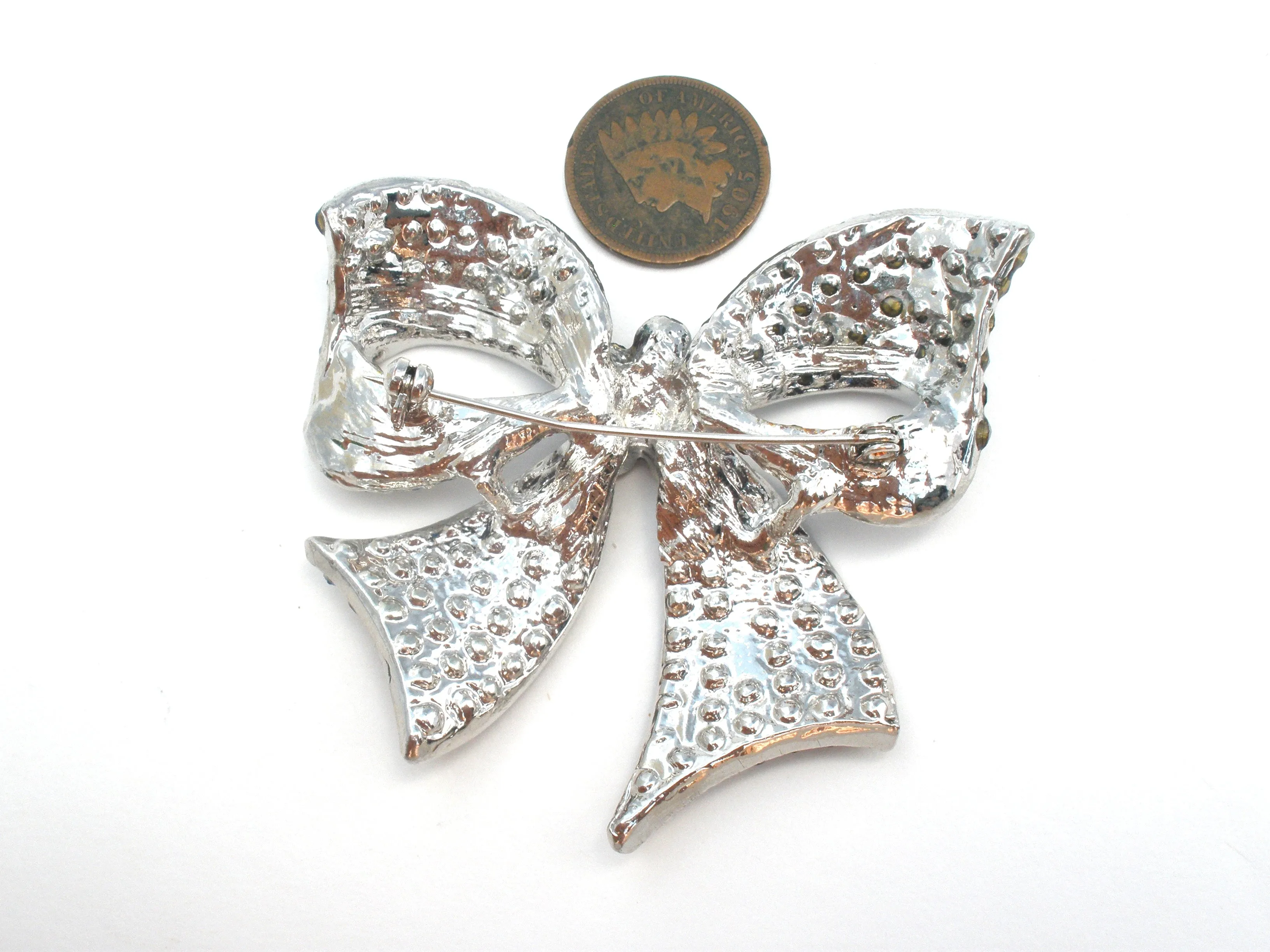 Multi Color Rhinestone Bow Brooch Pin