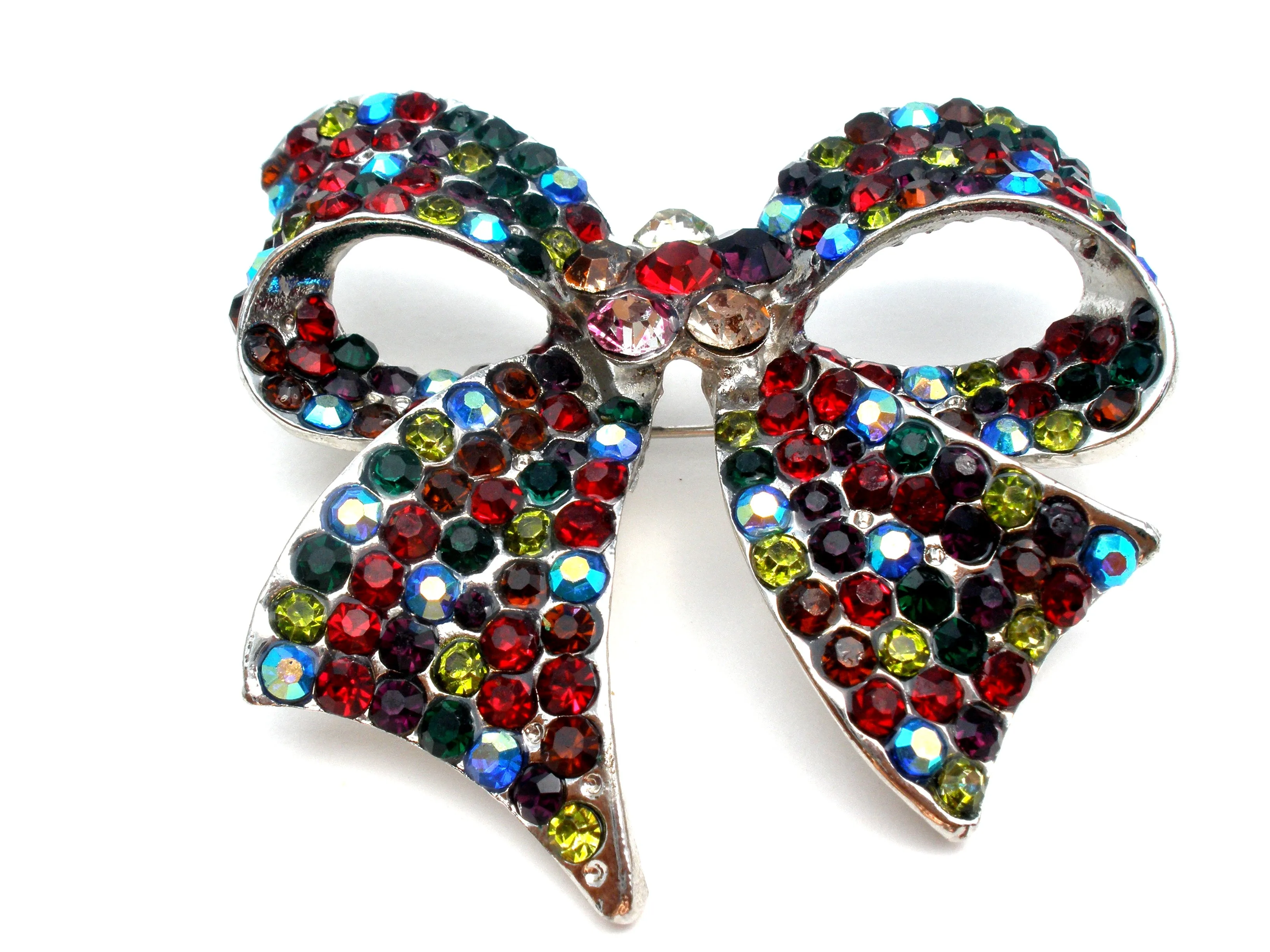 Multi Color Rhinestone Bow Brooch Pin