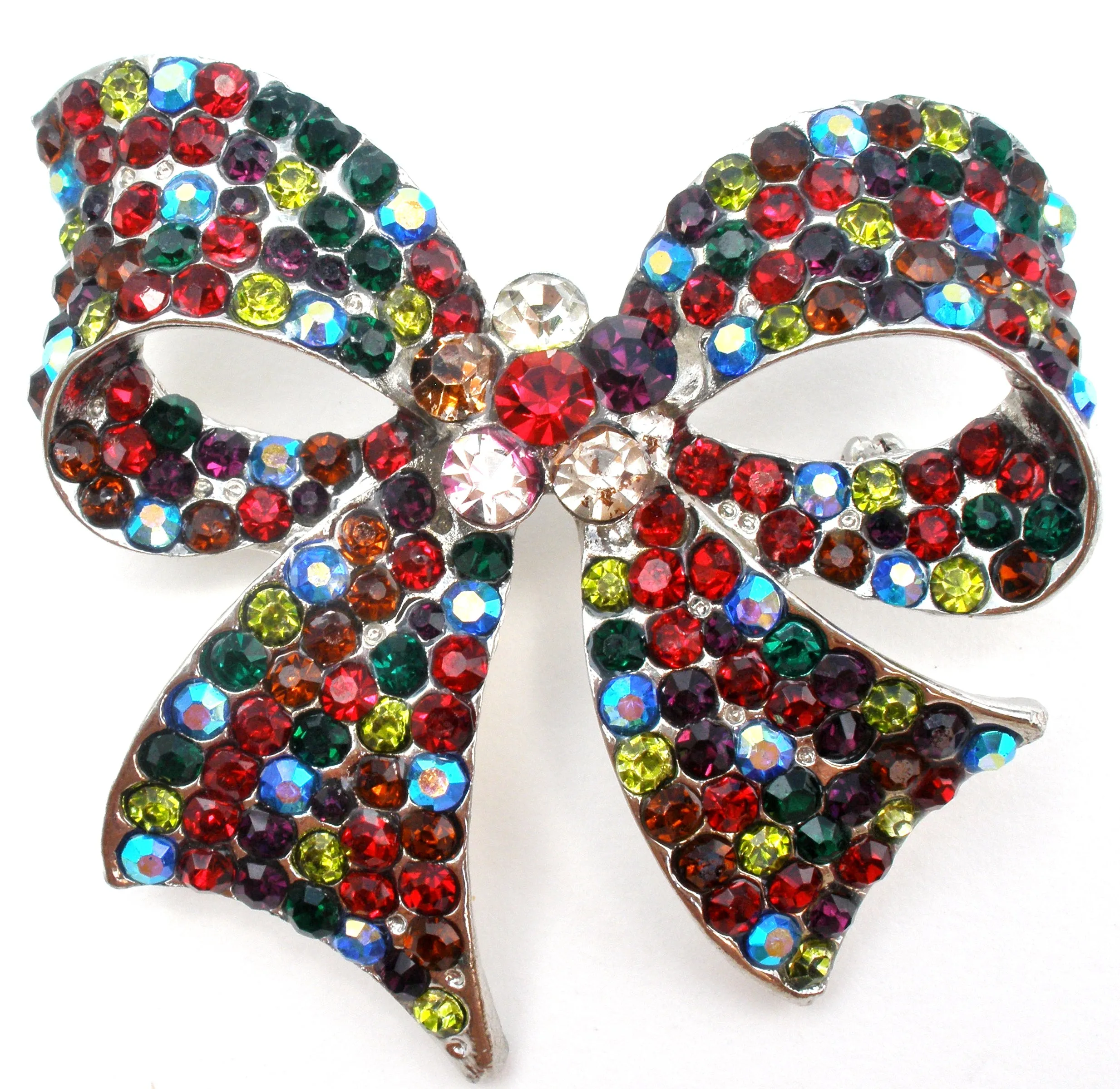 Multi Color Rhinestone Bow Brooch Pin