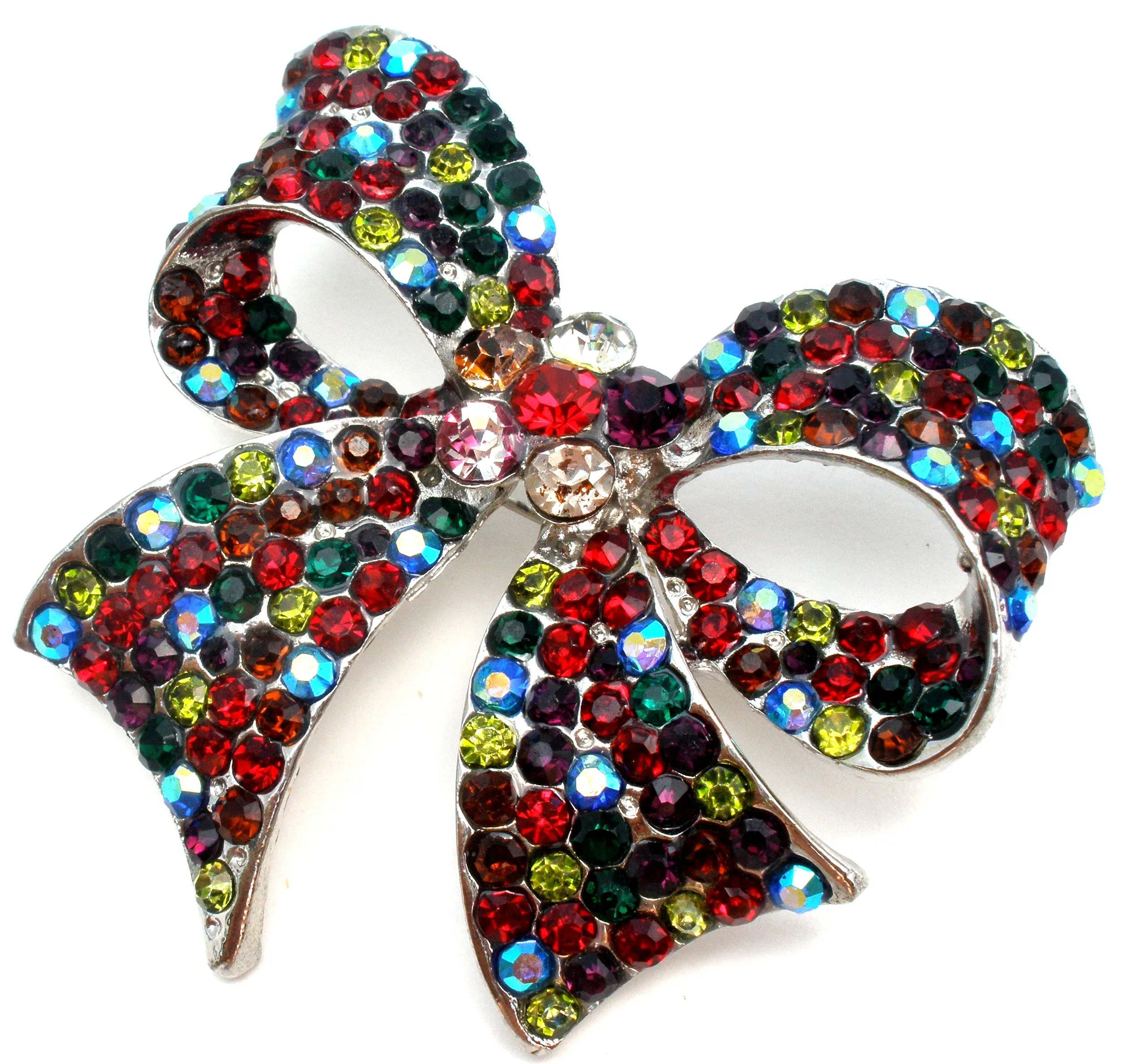 Multi Color Rhinestone Bow Brooch Pin