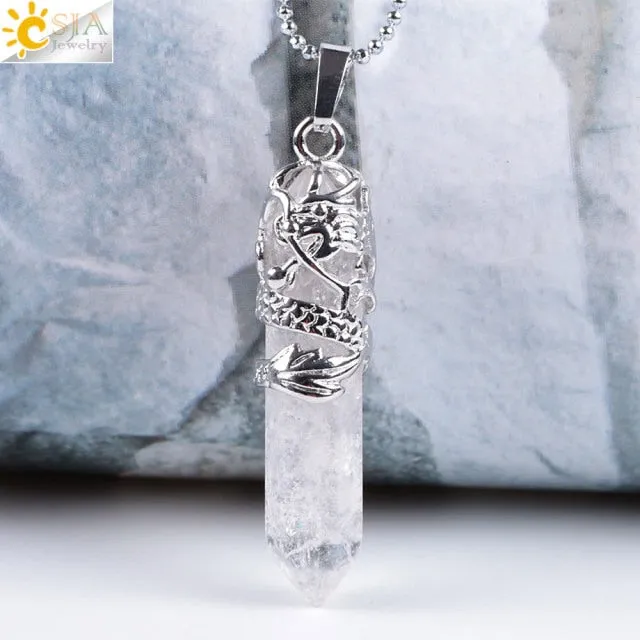 Natural Quartz Stone Dragon Pendant Necklace