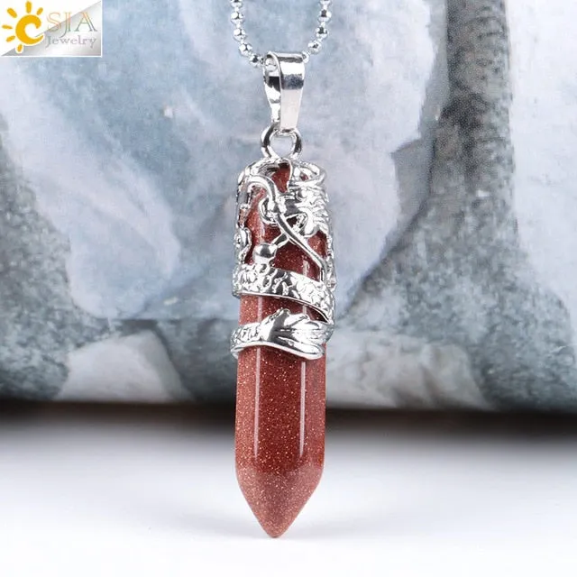 Natural Quartz Stone Dragon Pendant Necklace