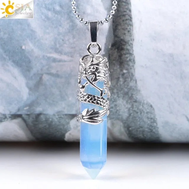 Natural Quartz Stone Dragon Pendant Necklace