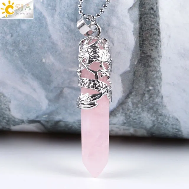 Natural Quartz Stone Dragon Pendant Necklace