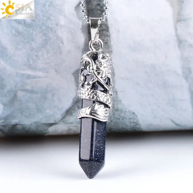 Natural Quartz Stone Dragon Pendant Necklace