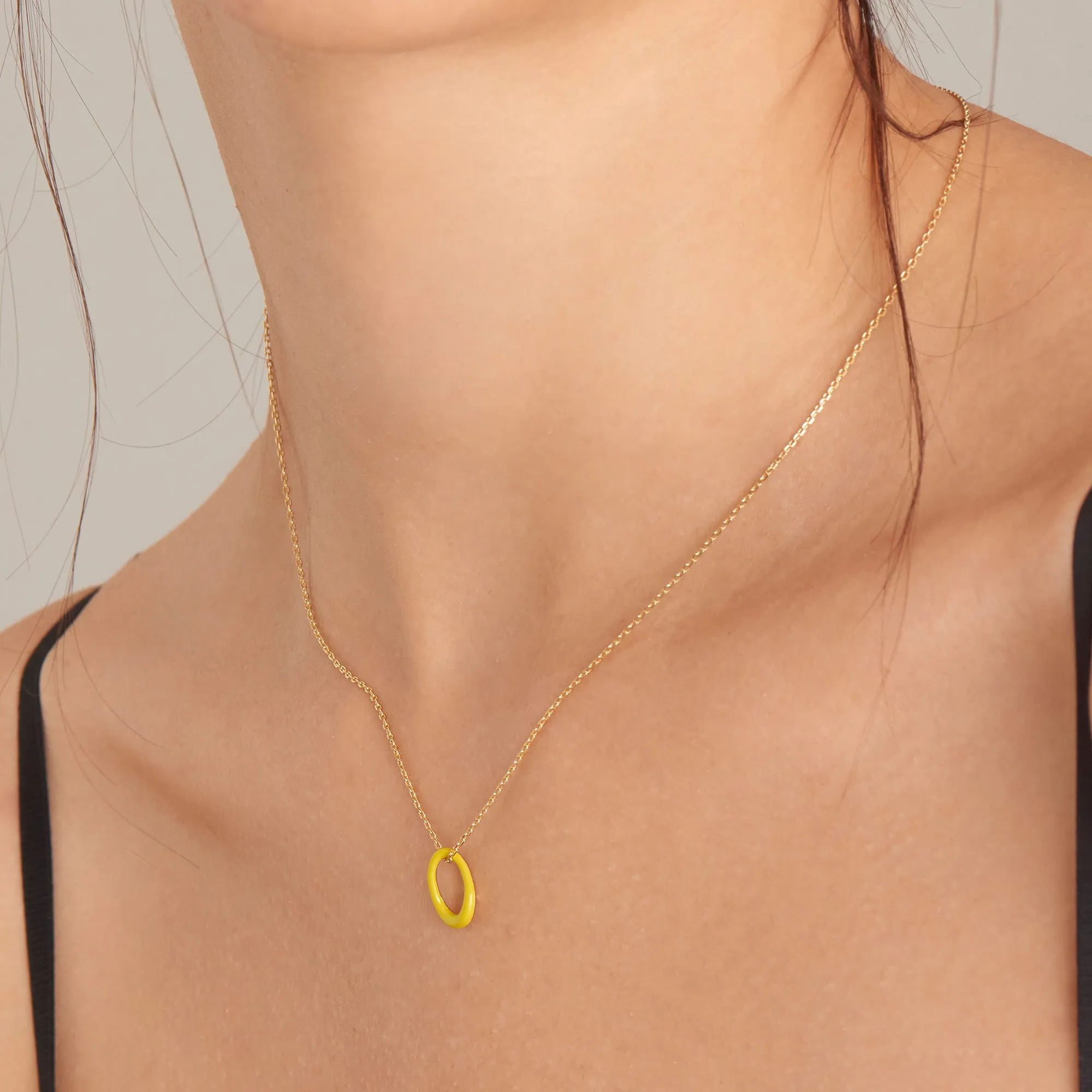 Neon Yellow Enamel Gold Twisted Pendant Necklace