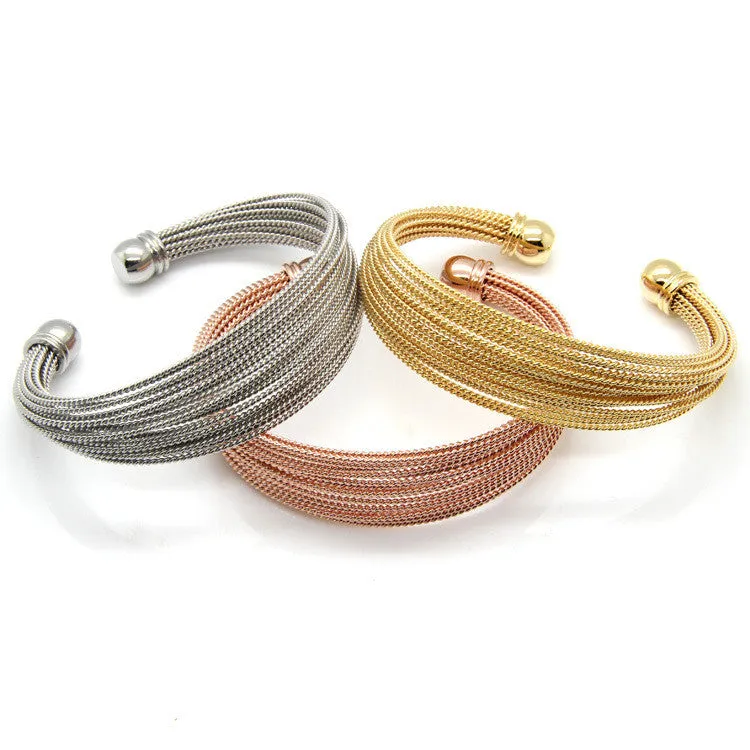 Never Fade Stainless Steel A Lot Of Twisted Wire Bracelets Bangles 18K Gold / Rose Gold / Silver Women's Fashion Jewelry