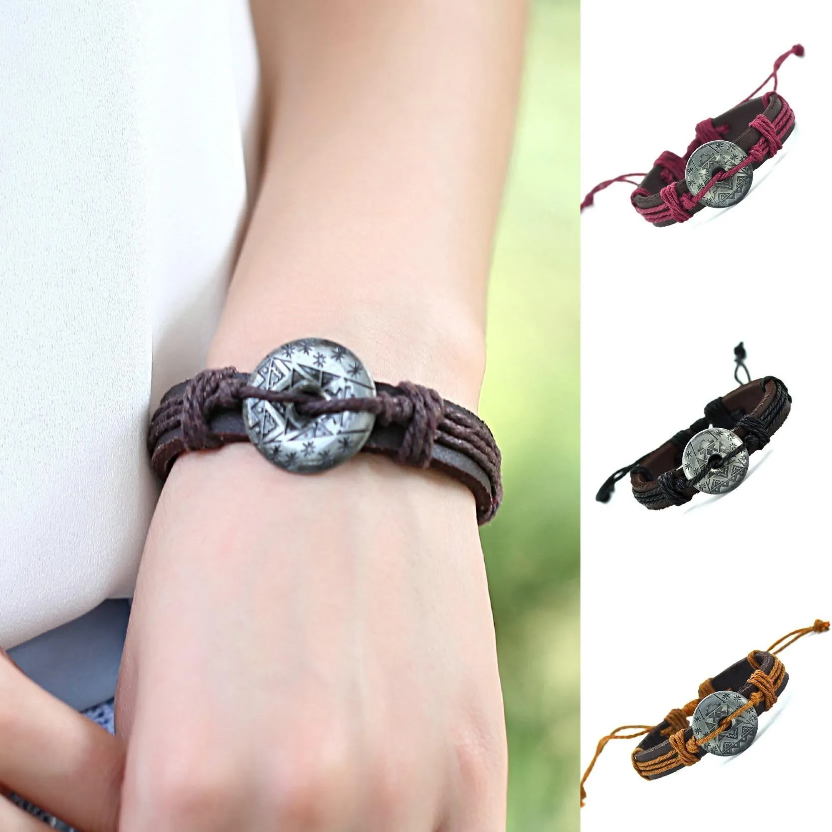 New Arrival Snow Flower Bracelet Style Cuff Charm Genuine Leather Bracelets Vintage Bracelet For Women Men Jewelry